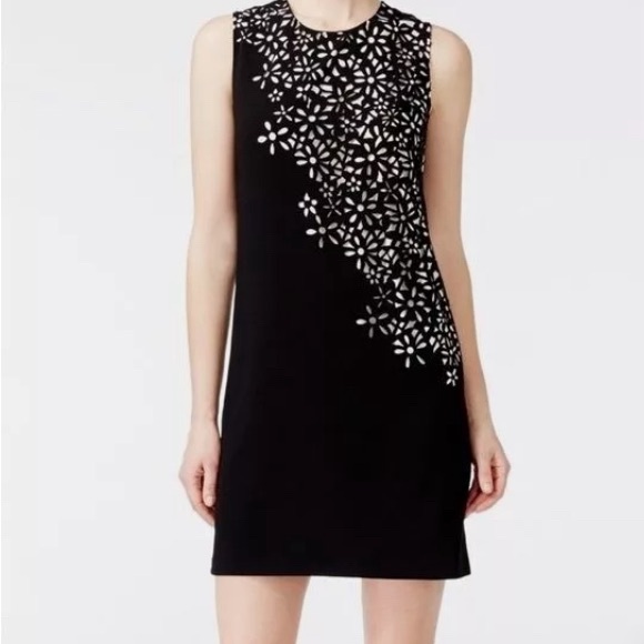 Calvin Klein Black Sheath Dress with Laser Cut Floral Pattern Size 6 - Picture 1 of 9
